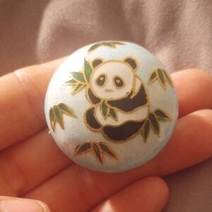 Cloisonne Trinket Box, Tiny Panda And Bamboo, EUC